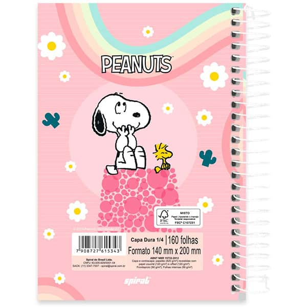 Caderno 1/4 espiral capa dura, 160 folhas, Snoopy, 2515343, Spiral Sno - PT 1 UN