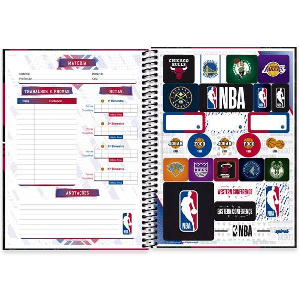 Caderno Universitário Capa Dura, 1 x 1, 80 Folhas, NBA, Chicago Bulls, 2524017, Spiral NBA - PT 1 UN