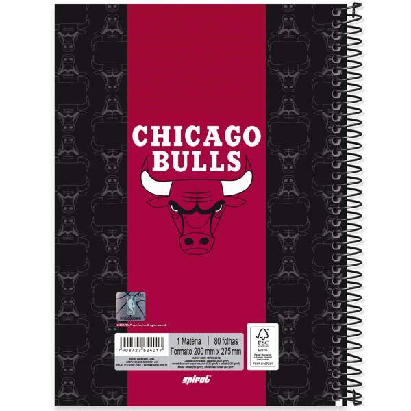 Caderno Universitário Capa Dura, 1 x 1, 80 Folhas, NBA, Chicago Bulls, 2524017, Spiral NBA - PT 1 UN