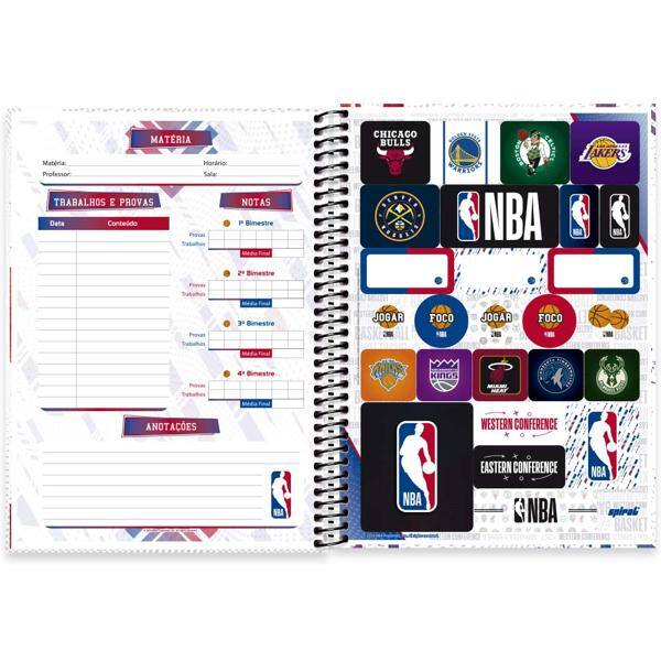 Caderno Universitário Capa Dura, 1 x 1, 80 Folhas, NBA, 2524024, Spiral NBA - PT 1 UN