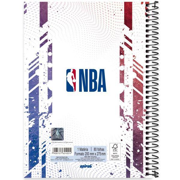 Caderno Universitário Capa Dura, 1 x 1, 80 Folhas, NBA, 2524024, Spiral NBA - PT 1 UN