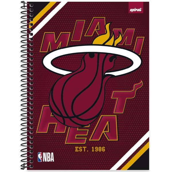 Caderno Universitário Capa Dura, 1 x 1, 80 Folhas, NBA, Miami Heat, 2524031, Spiral NBA - PT 1 UN