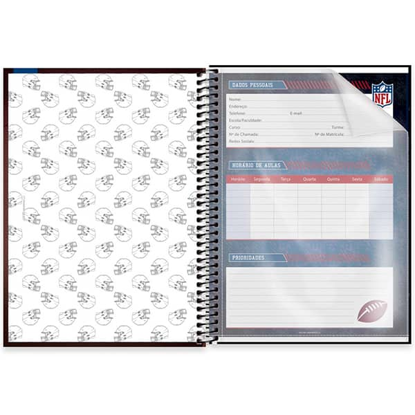 Caderno Universitário Capa Dura, 1 x 1, 80 Folhas, NFL, 2521320, Spiral NFL - PT 1 UN