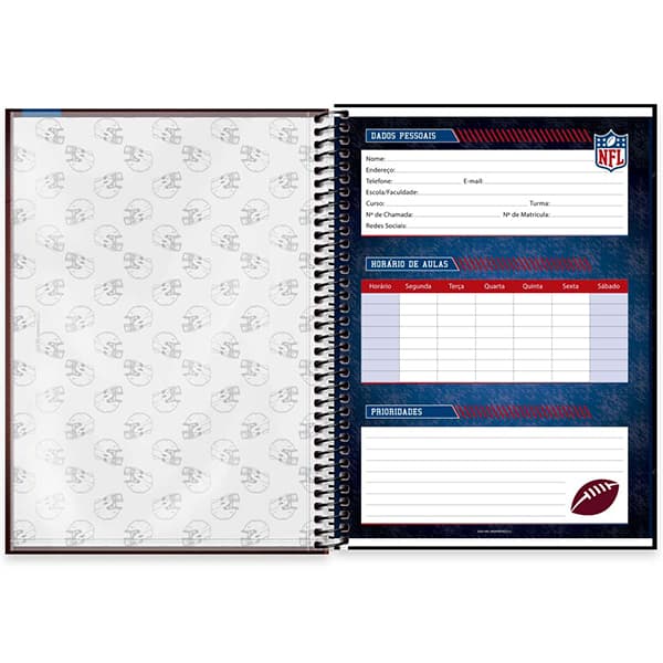 Caderno Universitário Capa Dura, 1 x 1, 80 Folhas, NFL, 2521320, Spiral NFL - PT 1 UN