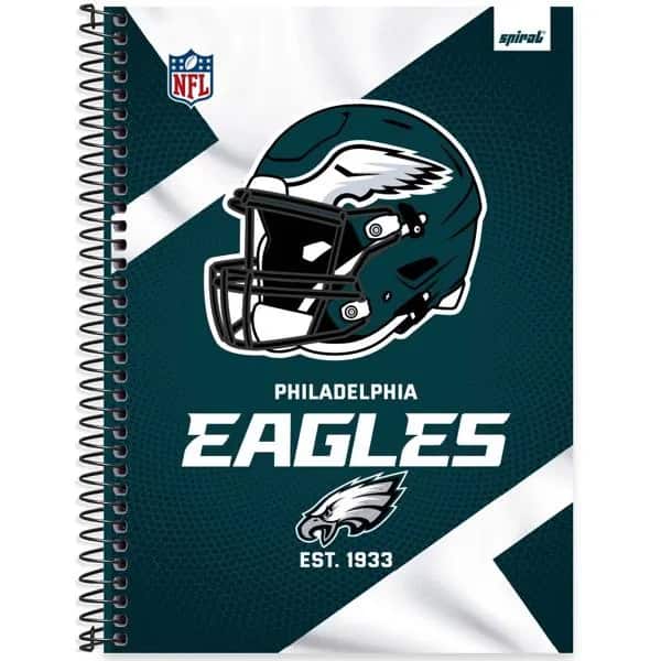 Caderno Universitário Capa Dura, 1 x 1, 80 Folhas, NFL, Philadelphia Eagles, 2521337, Spiral NFL - PT 1 UN