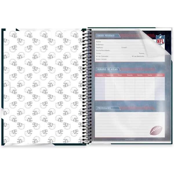 Caderno Universitário Capa Dura, 1 x 1, 80 Folhas, NFL, Philadelphia Eagles, 2521337, Spiral NFL - PT 1 UN