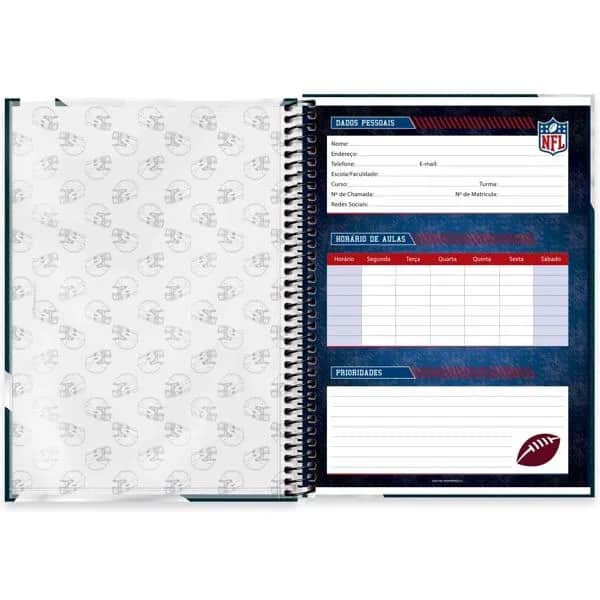 Caderno Universitário Capa Dura, 1 x 1, 80 Folhas, NFL, Philadelphia Eagles, 2521337, Spiral NFL - PT 1 UN