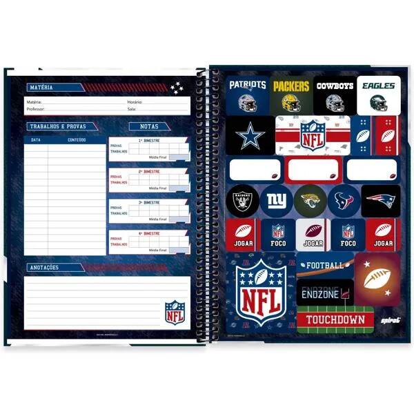 Caderno Universitário Capa Dura, 1 x 1, 80 Folhas, NFL, Philadelphia Eagles, 2521337, Spiral NFL - PT 1 UN