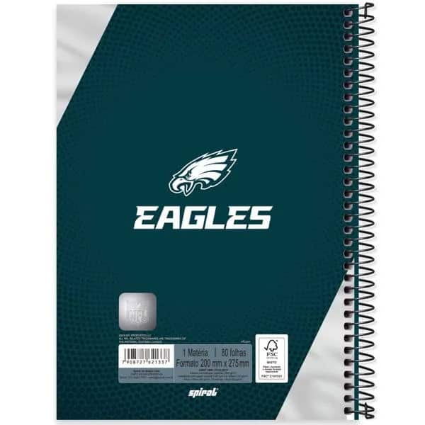 Caderno Universitário Capa Dura, 1 x 1, 80 Folhas, NFL, Philadelphia Eagles, 2521337, Spiral NFL - PT 1 UN