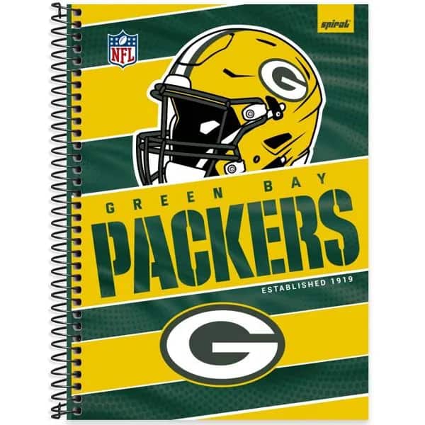 Caderno Universitário Capa Dura, 1 x 1, 80 Folhas, NFL, Green Bay Packers, 2521344, Spiral NFL - PT 1 UN