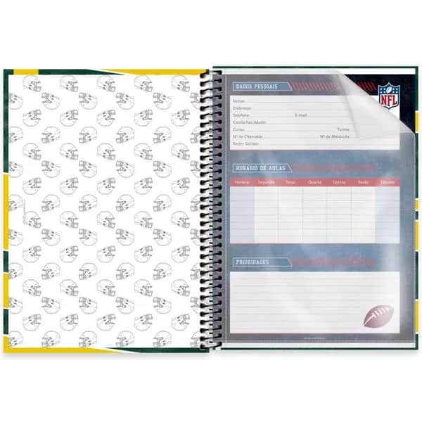 Caderno Universitário Capa Dura, 1 x 1, 80 Folhas, NFL, Green Bay Packers, 2521344, Spiral NFL - PT 1 UN