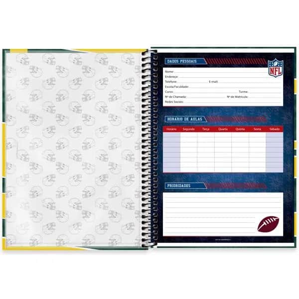 Caderno Universitário Capa Dura, 1 x 1, 80 Folhas, NFL, Green Bay Packers, 2521344, Spiral NFL - PT 1 UN