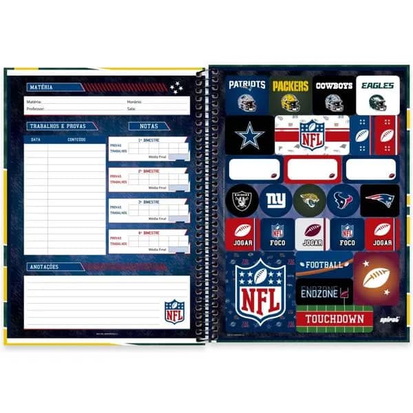 Caderno Universitário Capa Dura, 1 x 1, 80 Folhas, NFL, Green Bay Packers, 2521344, Spiral NFL - PT 1 UN