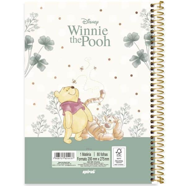 Caderno Universitário Capa Dura, 1 x 1, 80 Folhas, Pooh Disney, 2524437, Spiral Pooh - PT 1 UN