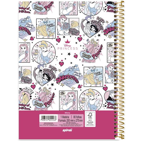 Caderno Universitário Capa Dura, 1 x 1, 80 Folhas, Princesas, 2524468, Spiral Pn - PT 1 UN