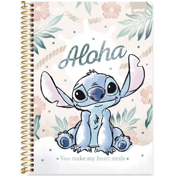 Caderno Universitário Capa Dura 1x1 80 Folhas Stitch Disney Spiral - PT 1 UN