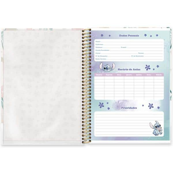 Caderno Universitário Capa Dura 1x1 80 Folhas Stitch Disney Spiral - PT 1 UN