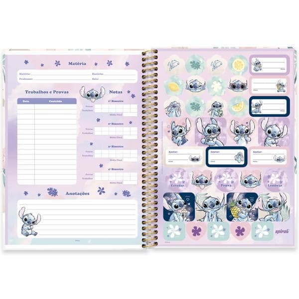 Caderno Universitário Capa Dura 1x1 80 Folhas Stitch Disney Spiral - PT 1 UN