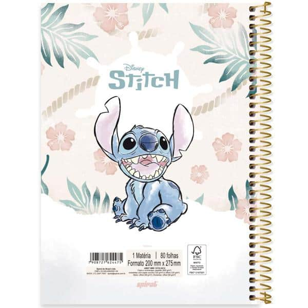 Caderno Universitário Capa Dura 1x1 80 Folhas Stitch Disney Spiral - PT 1 UN