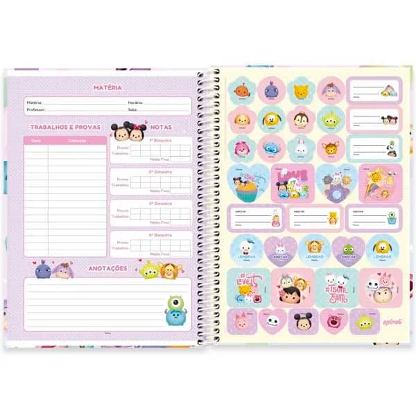Caderno Universitário Capa Dura, 1 x 1, 80 Folhas, Disney Tsum Tsum, 2524499, Spiral Tsum - PT 1 UN