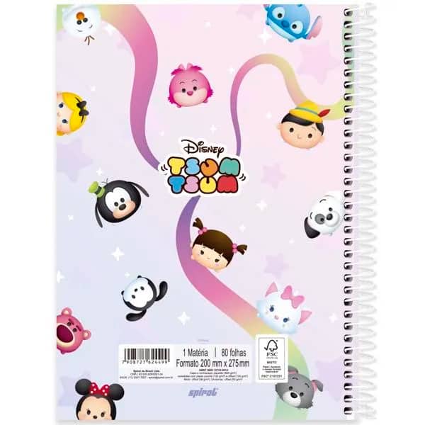 Caderno Universitário Capa Dura, 1 x 1, 80 Folhas, Disney Tsum Tsum, 2524499, Spiral Tsum - PT 1 UN