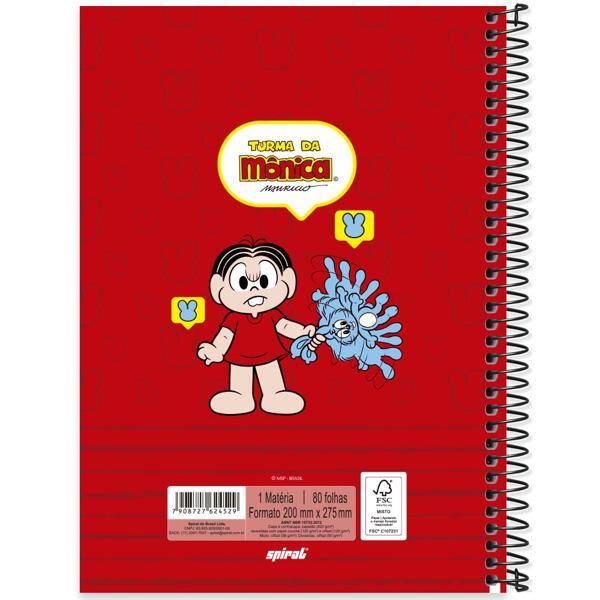 Caderno Universitário Capa Dura, 1 x 1, 80 Folhas, Turma da Mônica, Mônica, 2524529, Spiral Tdm - PT 1 UN