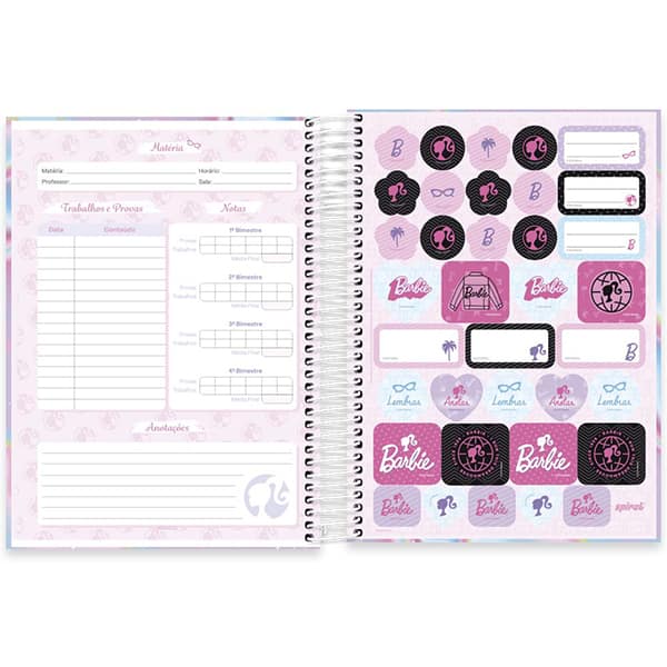 Caderno Universitário Capa Dura 10x1 160 Folhas Barbie Mattel Spiral - PT 1 UN