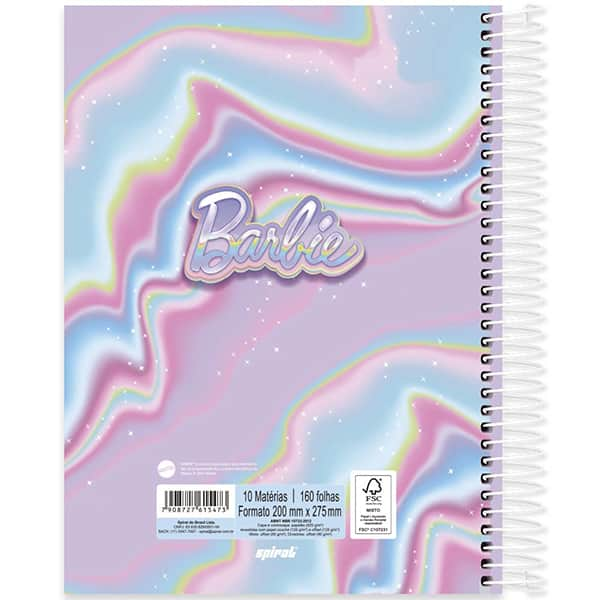 Caderno Universitário Capa Dura 10x1 160 Folhas Barbie Mattel Spiral - PT 1 UN