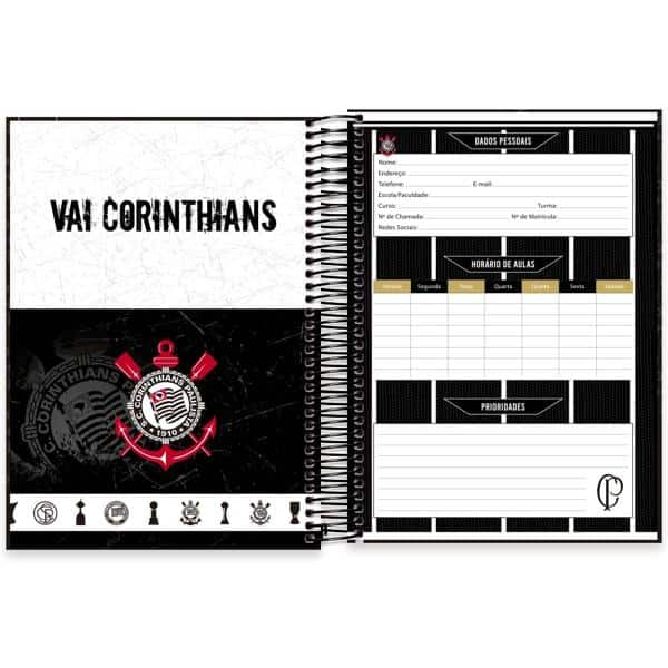 Caderno Universitário Capa Dura 10x1 160 Folhas Corinthians Spiral - PT 1 UN