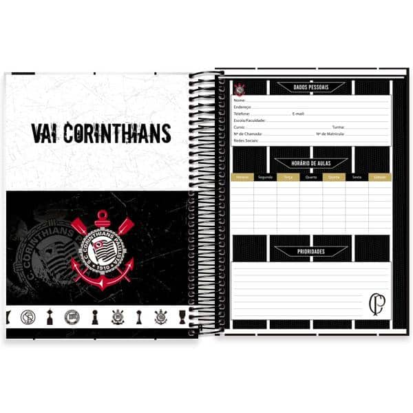 Caderno Universitário Capa Dura 10x1 160 Folhas Corinthians Spiral - PT 1 UN