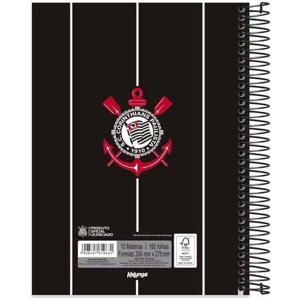 Caderno Universitário Capa Dura 10x1 160 Folhas Corinthians Spiral - PT 1 UN