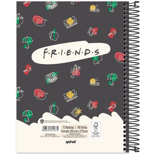 Caderno Universitário Capa Dura, 10 x 1, 160 Folhas, Friends, 2515374, Spiral Frd - PT 1 UN