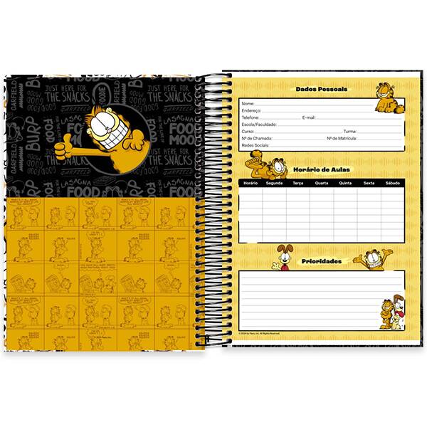 Caderno Universitário Capa Dura, 10 x 1, 160 Folhas, Garfield, 2515411, Spiral Gar - PT 1 UN