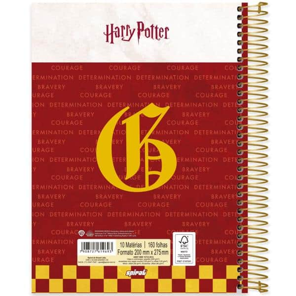 Caderno Universitário Capa Dura, 10 x 1, 160 Folhas, Harry Potter Grifinória, 2519693, Spiral Hpt - PT 1 UN