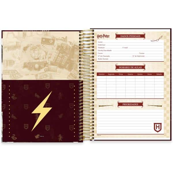 Caderno Universitário Capa Dura, 10 x 1, 160 Folhas, Harry Potter Hogwarts, 2519709, Spiral Hpt - PT 1 UN