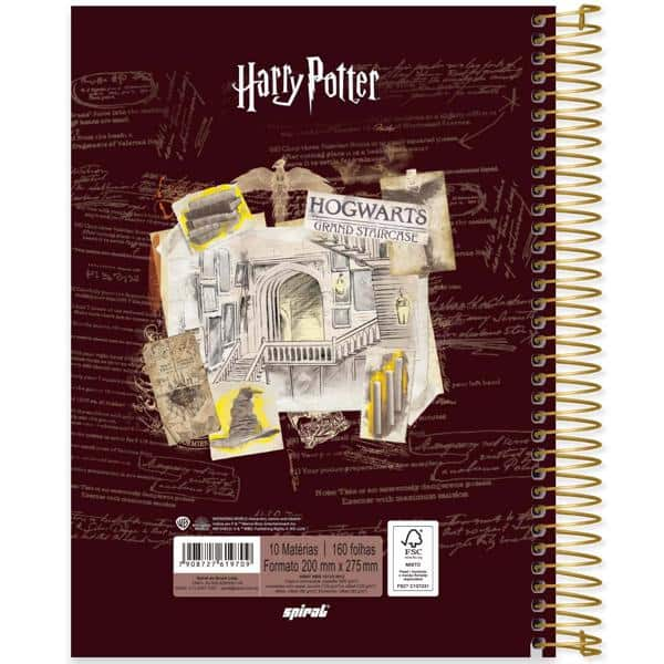 Caderno Universitário Capa Dura, 10 x 1, 160 Folhas, Harry Potter Hogwarts, 2519709, Spiral Hpt - PT 1 UN