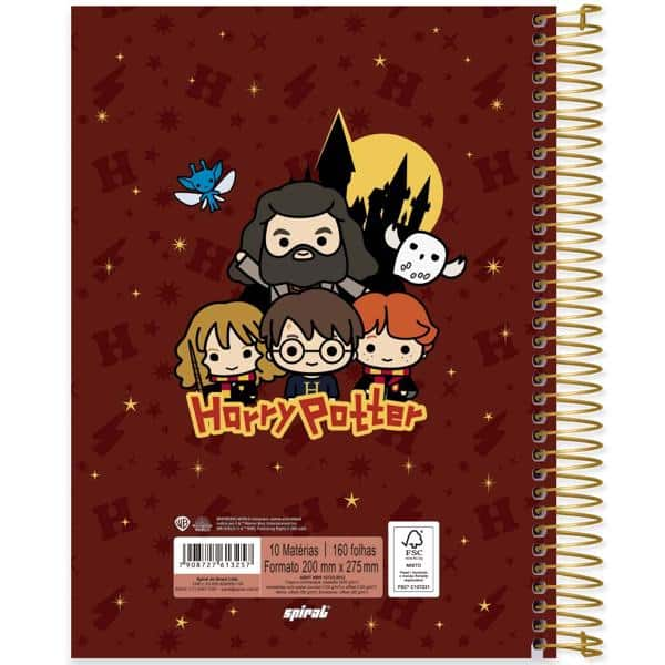 Caderno Universitário Capa Dura, 10 x 1, 160 Folhas, Harry Potter Charms, 2513257, Spiral Hpc - PT 1 UN