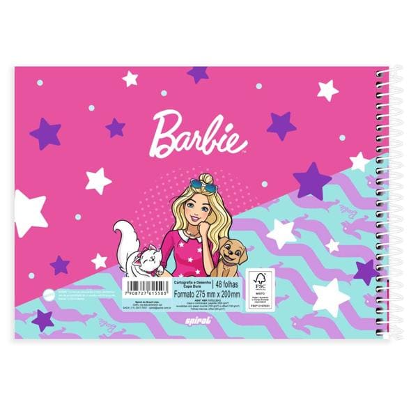 Caderno Cartografia e Desenho Capa Dura 48 Folhas, Barbie, 2515503, Spiral Brb - PT 1 UN