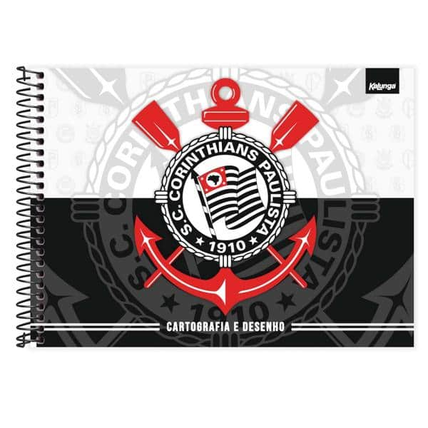 Caderno Cartografia e Desenho Capa Dura 48 Folhas, Corinthians, 2523805, Spiral Sccp - PT 1 UN