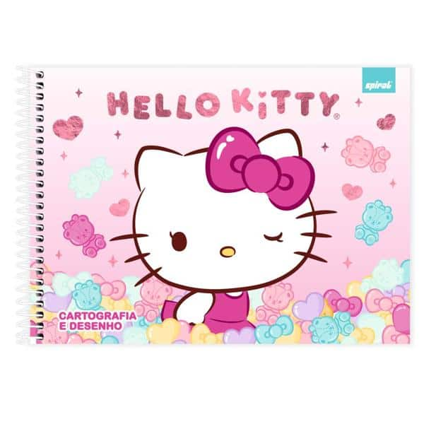 Caderno Cartografia e Desenho Capa Dura 48 Folhas, Hello Kitty, 2513721, Spiral Hki - PT 1 UN