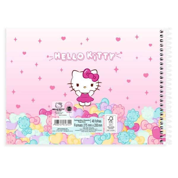 Caderno Cartografia e Desenho Capa Dura 48 Folhas, Hello Kitty, 2513721, Spiral Hki - PT 1 UN