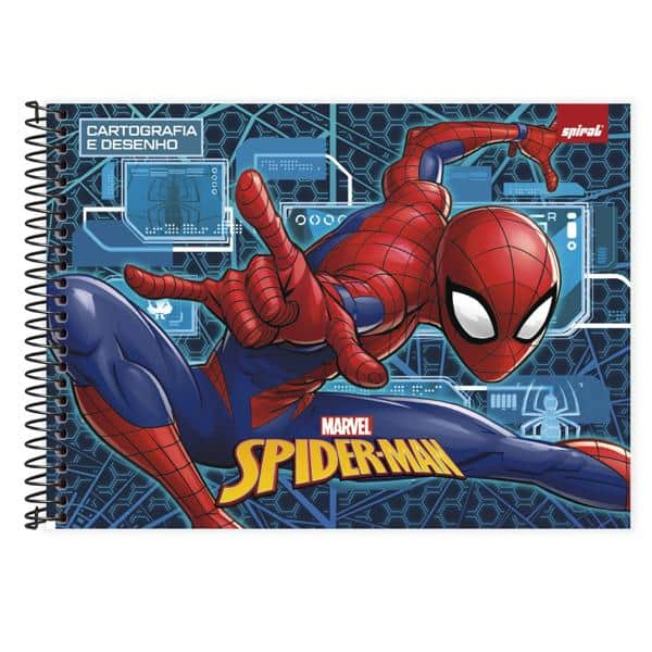 Caderno Cartografia e Desenho Capa Dura 48 Folhas, Homem Aranha, 2525038, Spiral Mha - PT 1 UN