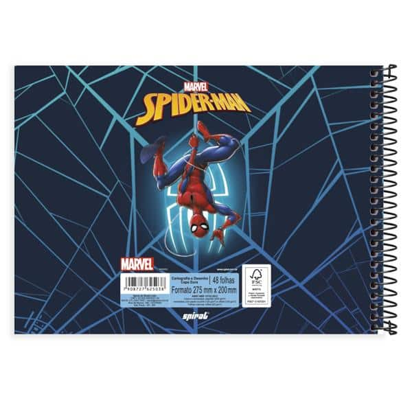 Caderno Cartografia e Desenho Capa Dura 48 Folhas, Homem Aranha, 2525038, Spiral Mha - PT 1 UN