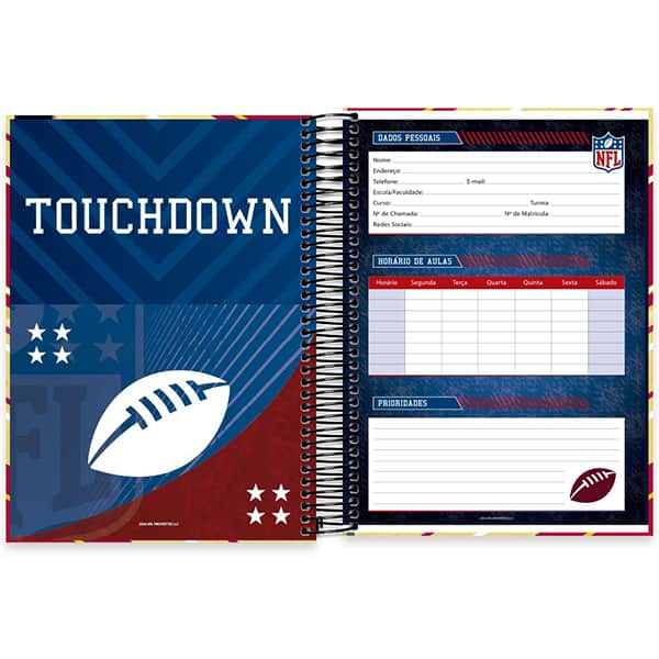 Caderno Universitário Capa Dura, 20 x 1, 320 Folhas, NFL Chiefs, 2521382, Spiral NFL - PT 1 UN