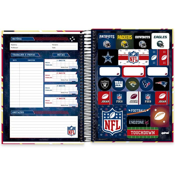 Caderno Universitário Capa Dura, 20 x 1, 320 Folhas, NFL Chiefs, 2521382, Spiral NFL - PT 1 UN