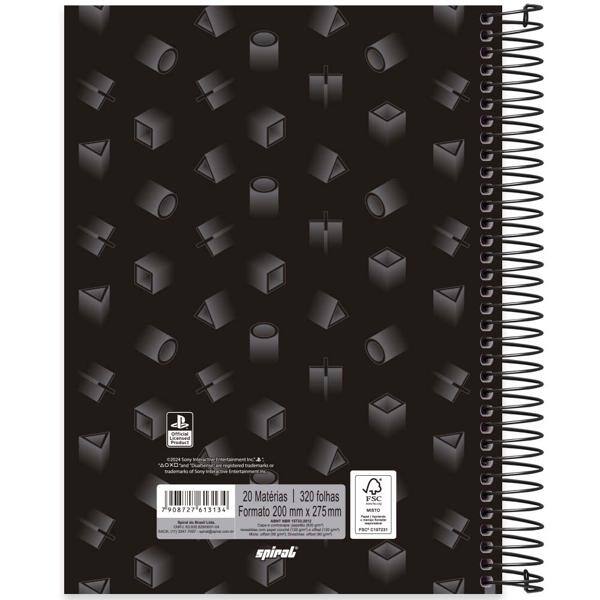 Caderno Universitário Capa Dura, 20 x 1, 320 Folhas, Playstation, 2513134, Spiral Ps - PT 1 UN