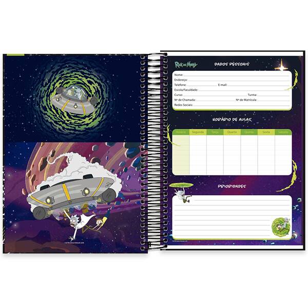 Caderno Universitário Capa Dura, 20 x 1, 320 Folhas, Rick & Morty, 2513448, Spiral Rem - PT 1 UN