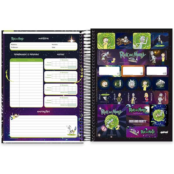 Caderno Universitário Capa Dura, 20 x 1, 320 Folhas, Rick & Morty, 2513448, Spiral Rem - PT 1 UN