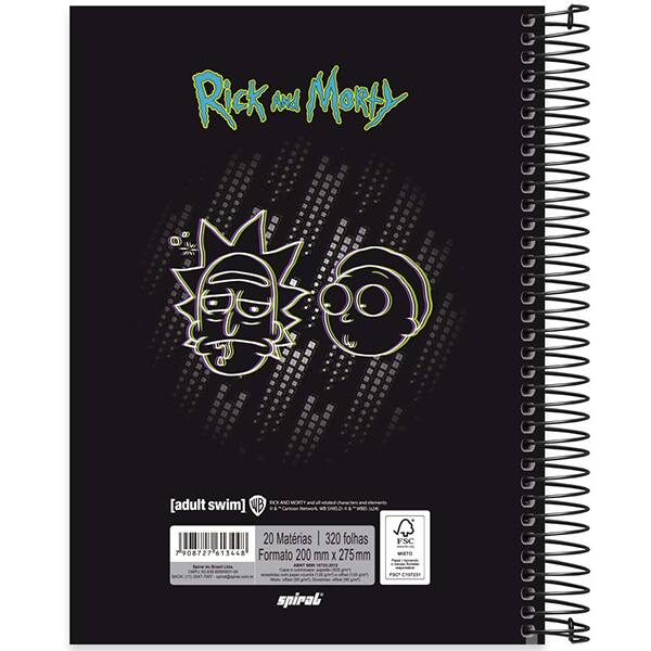 Caderno Universitário Capa Dura, 20 x 1, 320 Folhas, Rick & Morty, 2513448, Spiral Rem - PT 1 UN