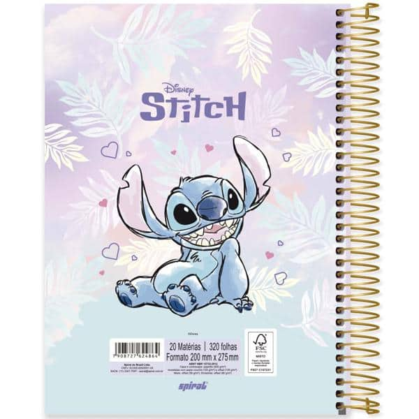 Caderno Universitário Capa Dura 20x1 320 Folhas Stitch Disney Spiral - PT 1 UN